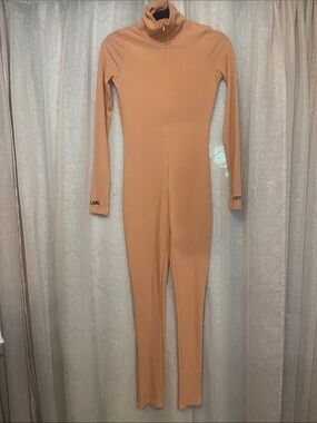 Ribbed Turtleneck Jumpsuit - Peachy Beige